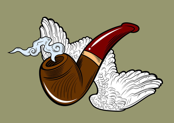 Rokend pijpje met vleugels. Vintage stijl, tattoo schets - Vector, afbeelding
