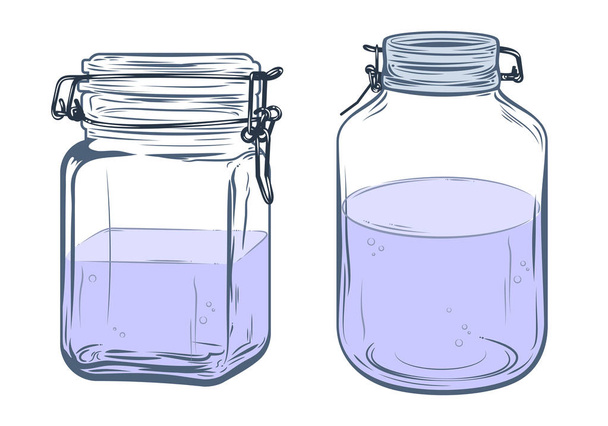 glass jars half full of water - Vector, afbeelding