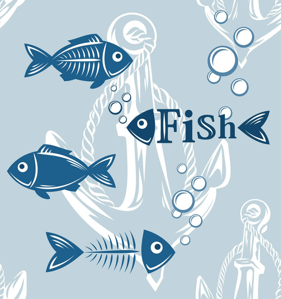 Vzor bezešvé s ryby a kotvy - Vektor, obrázek