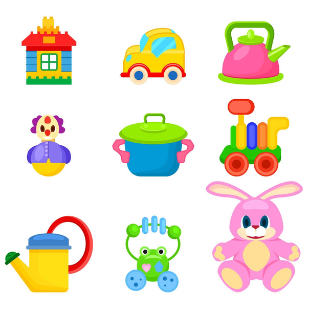 Набор мягких и пластиковых игрушек для детей
 - Вектор,изображение