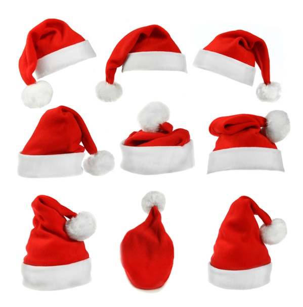 Ensemble de chapeaux rouges du Père Noël isolés sur fond blanc
 - Photo, image