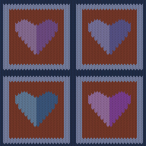 Motif sans couture en laine tricoté avec des coeurs violets en carrés marron vintage. Saint Valentin
 - Vecteur, image