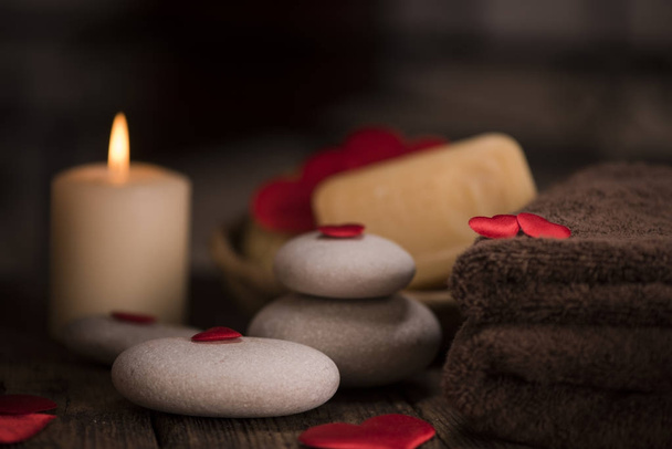 Wellness decoration on wooden table .Valentine's Day concept - Photo, Image