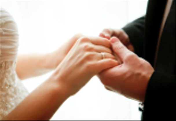 bruiloft thema, pasgetrouwden hand in hand - Foto, afbeelding