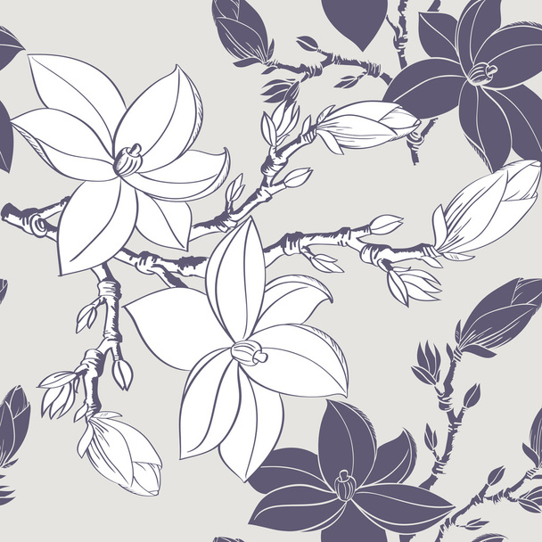 Seamless vintage pattern with magnolia flower - Vector, afbeelding