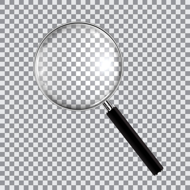 Magnifying glass realistic isolated on checkered background, vector illustration - Vector, Image