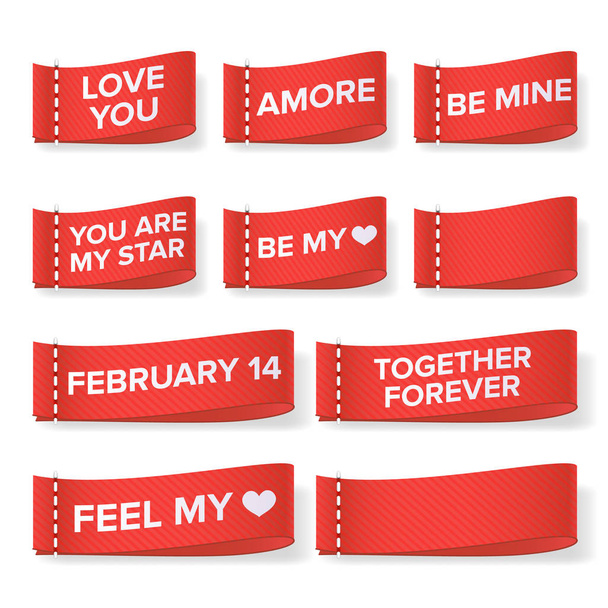 Valentine s Day Clothing labels Vector. Love You. Amore, Be Mine, You Are My Star, Together Forever, Feel My Heart. Isolated On White Illustration - Vector, Image