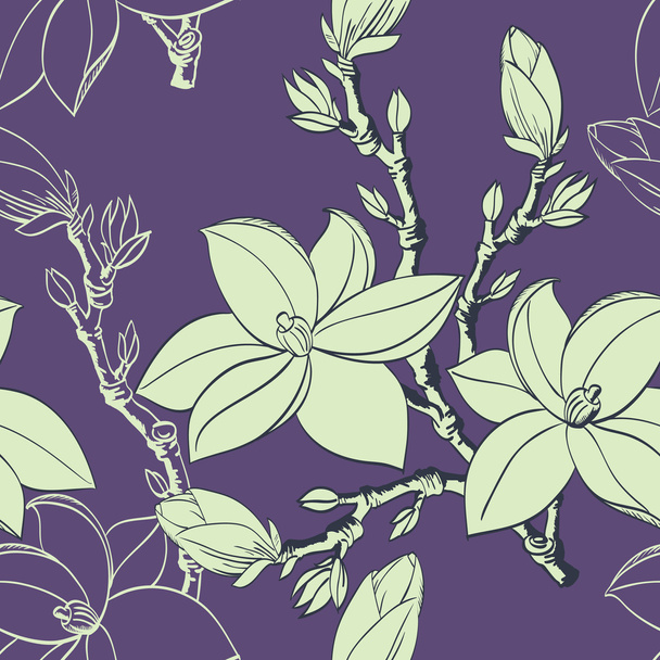 Floral seamless pattern with drawing magnolia flowers - Διάνυσμα, εικόνα