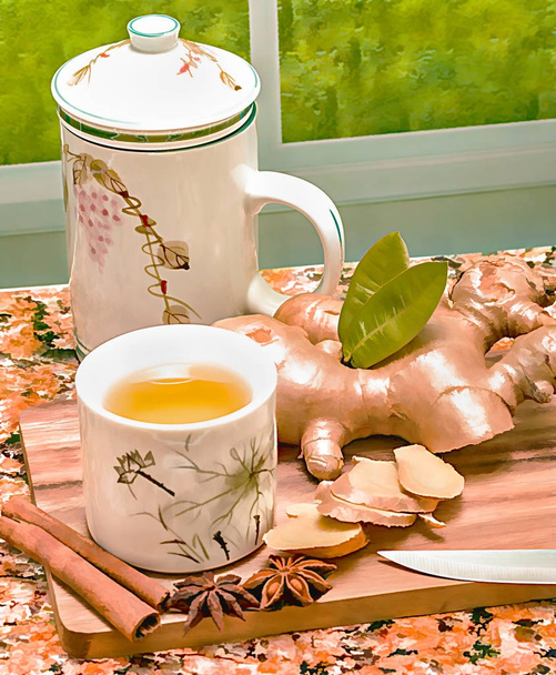 Inkivääri teekuppi osoittaa juomat maustettu ja virvokkeita
  - Valokuva, kuva