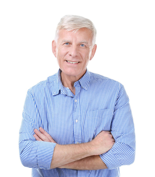 Attractive mature man in casual clothes on white background - Valokuva, kuva