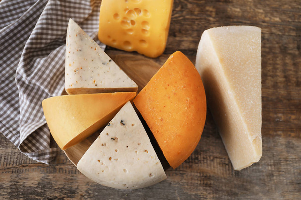 Variety of cheese on table, top view - Photo, image