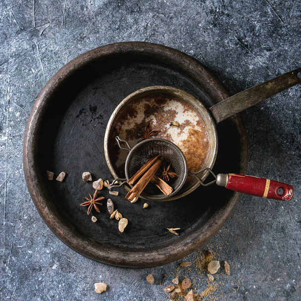 Masala chai with ingredients - Fotoğraf, Görsel