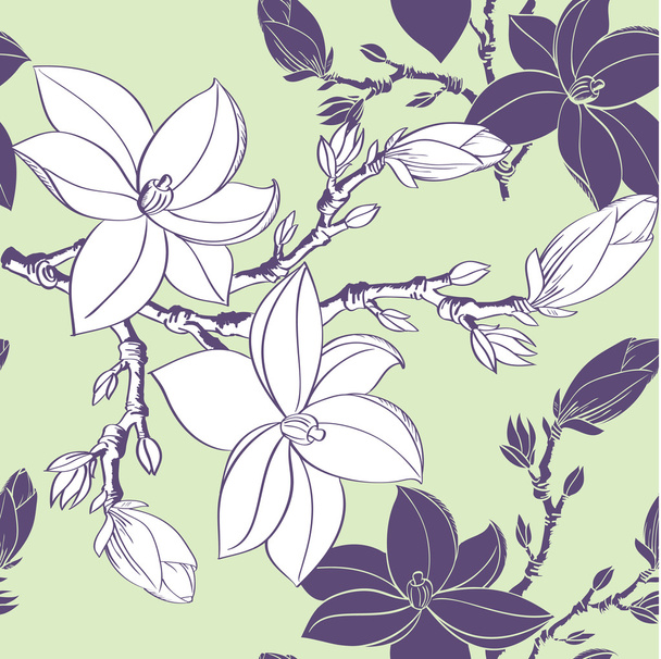 Floral seamless pattern with drawing magnolia flowers - Vecteur, image