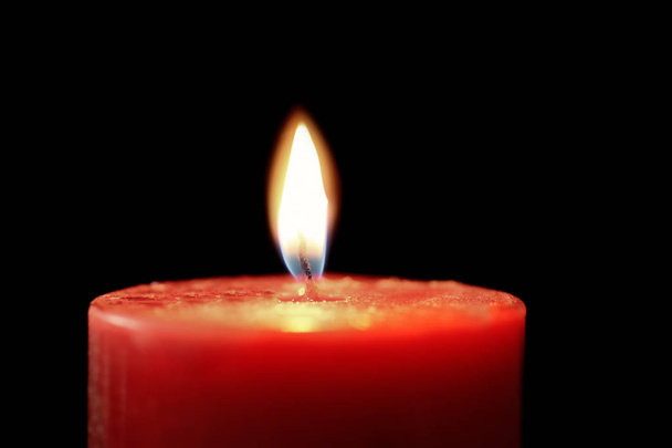 Burning candle on black background, closeup - Foto, Imagem