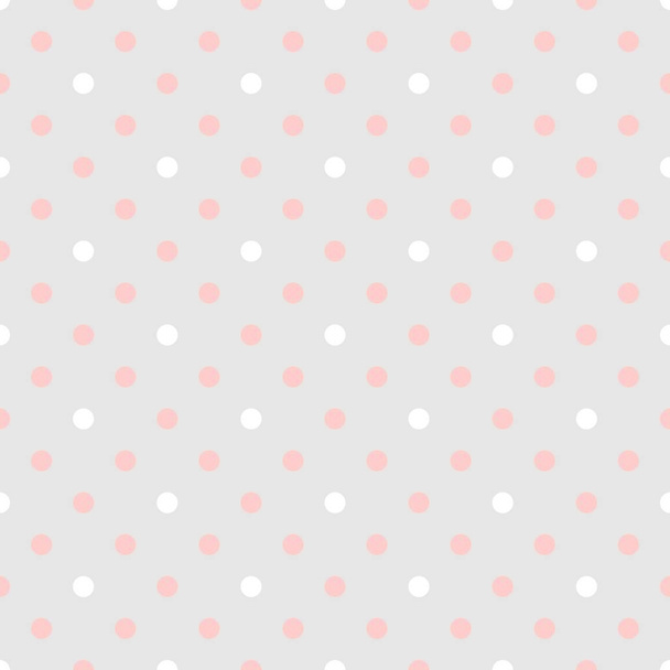 Tile vector pattern with pink and white polka dots on grey background - Vector, Image