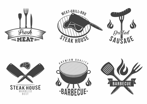 BBQ. Set of grill and barbecue restaurant logo, menu element, label and badge - Vektör, Görsel