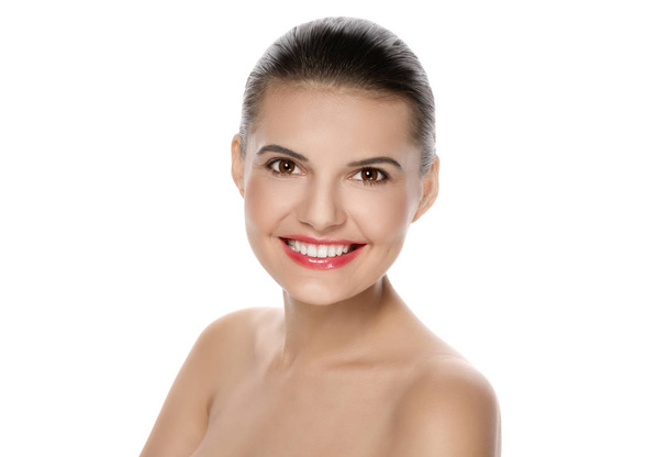 Beautiful smiling woman on a white background - Photo, image