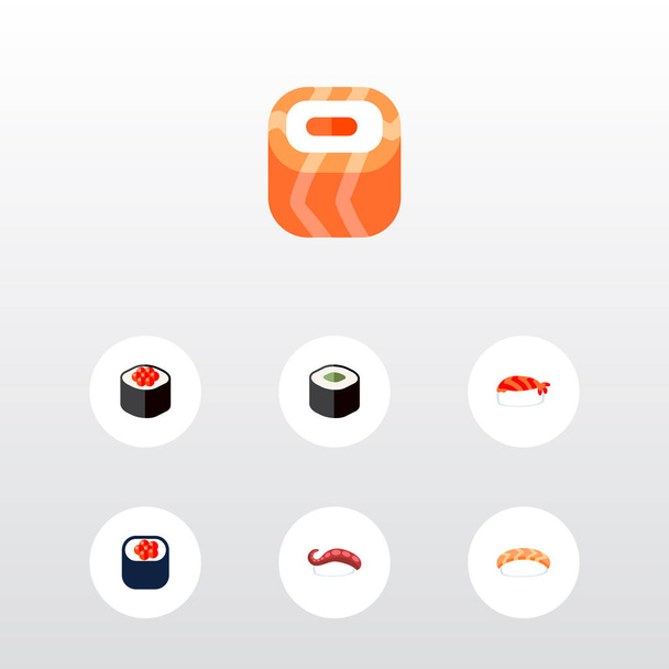 Icon flat maki set of salmon rolls, sushi, eating and other vector objects. Also includes sushi, salmon, rolls elements. - Vektor, kép
