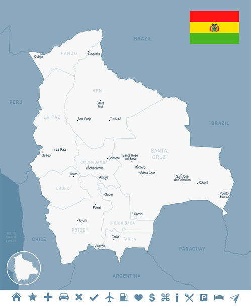 Boliwia - Mapa i flaga Szczegółowa ilustracja wektorowa - Wektor, obraz