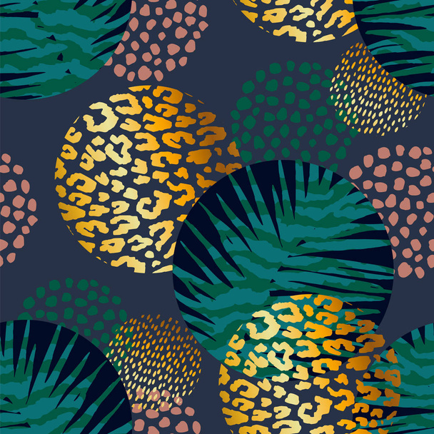 Trendy seamless exotic pattern with palm and animal prints. - Διάνυσμα, εικόνα