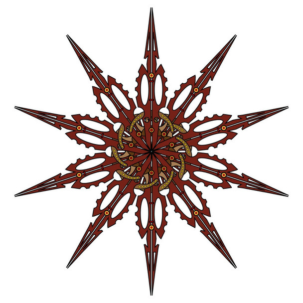 Vector μάνταλα, γεωμετρικό κόσμημα γύρο, στυλιζαρισμένη λουλουδάτο μοτίβο. Απομονωμένη σχεδιαστικό στοιχείο πολύχρωμο σε λευκό φόντο. Αφηρημένη τέχνη Χρωματιστά κυκλικό μοτίβο, γραμμή - Διάνυσμα, εικόνα