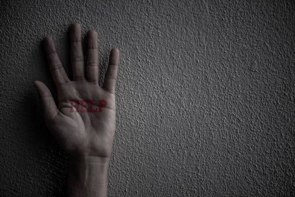 Mano de mujer rogándote ayuda. Violencia, aterrorizado, Día de los Derechos Humanos
 - Foto, imagen