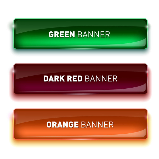 Vector illustration of Set of glass green, dark red and orange banners for your design. - Wektor, obraz