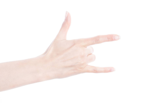 Красива жіноча рука рука рок-н-рол знак
  - Фото, зображення