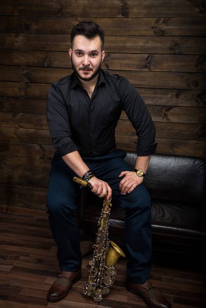 Saxophone Player Saxophonist with Sax - Fotoğraf, Görsel