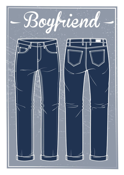 Jeans boyfriend fit (frond and back) - Vector, Image