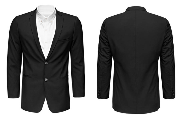 Business or classic black Jacket and white shirt, front and back view, isolated white background with clipping path. - Photo, Image