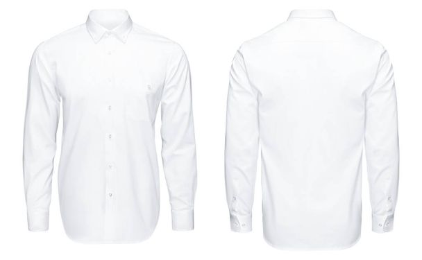 Dettaglio closeup business o camicia bianca classica, vista frontale e posteriore, sfondo bianco isolato con percorso di ritaglio
. - Foto, immagini