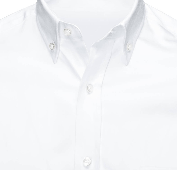 Detalle de primer plano de negocios o camisa blanca clásica, fondo blanco aislado con ruta de recorte
. - Foto, imagen