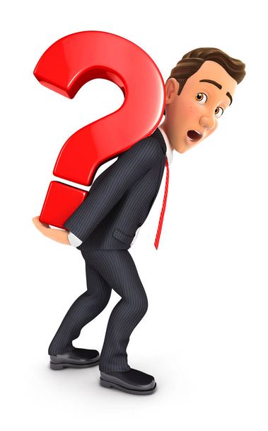 3d businessman carrying heavy question mark - Photo, Image