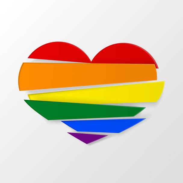 LGBT bandiera dell'orgoglio arcobaleno a forma di strisce cuore spezzato su wh
 - Vettoriali, immagini