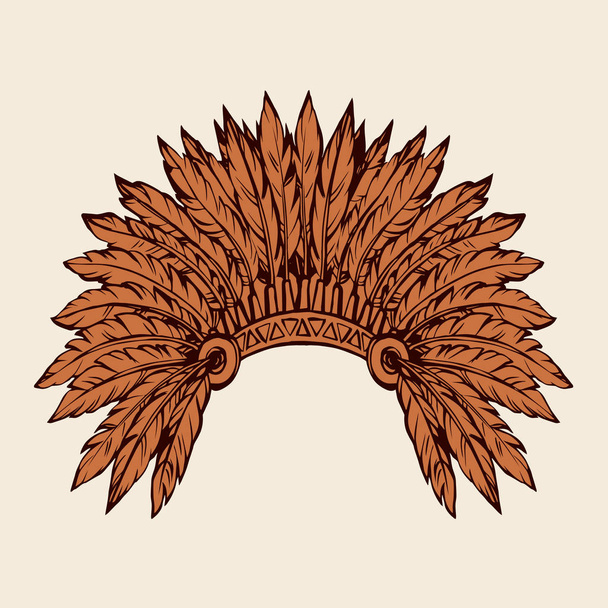 Native American with feathers. Vector drawing - Vector, Image