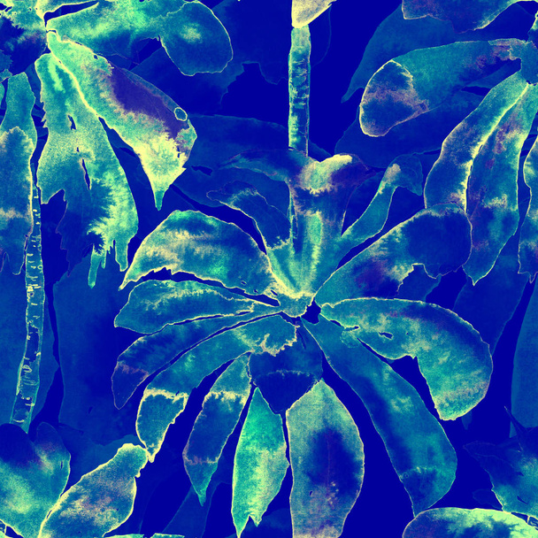Palm Pattern. Exotic Watercolor Seamless Pattern - Foto, Imagen