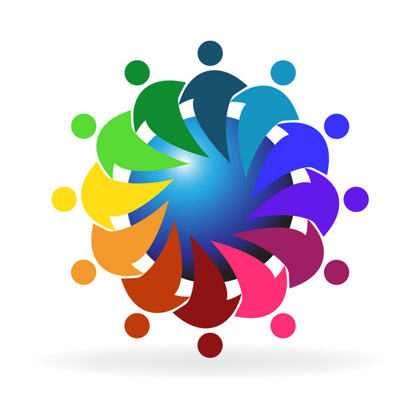 Logo teamwork hugging people around world icon vector - Vector, Image