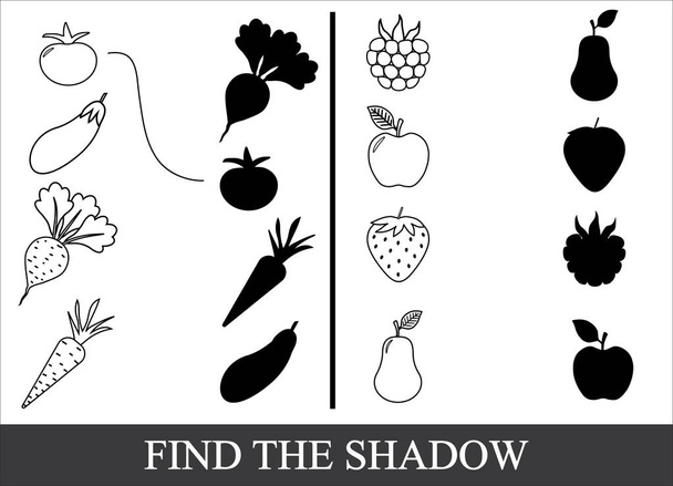 野菜、果実、果物を描くし、正しい影を求めてください - ベクター画像