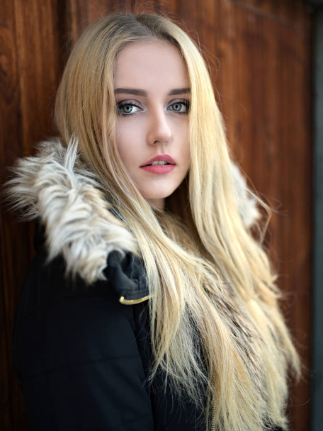 Beautiful blond hair girl in winter - Foto, Bild