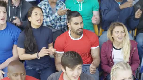 4K Sports fani istuu kannattajien kanssa toisen joukkueen osoittaa pettymystä
 - Materiaali, video