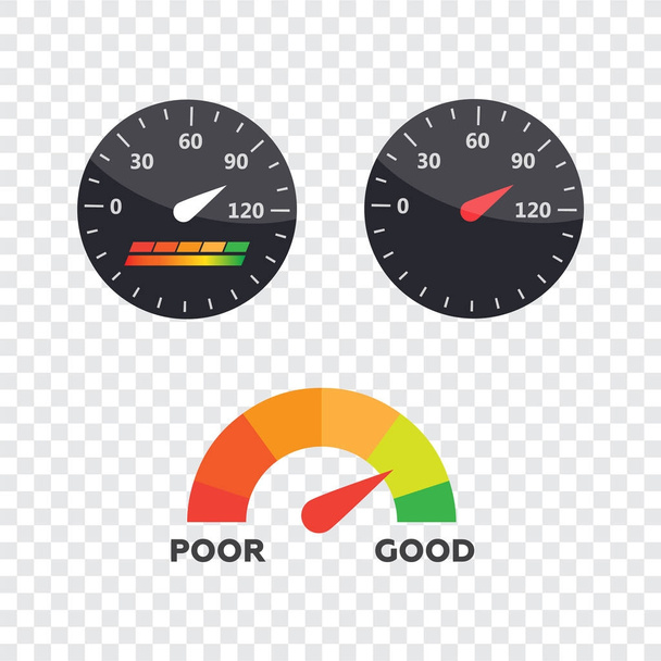 Icona del guage. Indicatori di punteggio di credito e gauges vector set. Icona del vettore punteggio - Vettoriali, immagini