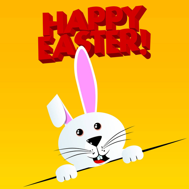 Easter bunny with Happy Easter text on the background. Vector cartoon character illustration. - Vector, Image