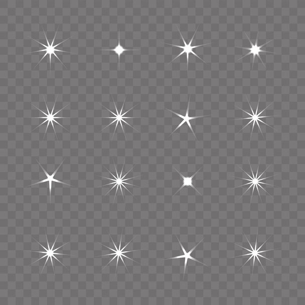 Sparkle lights stars set. Glowing light effect star. - Vector, Image