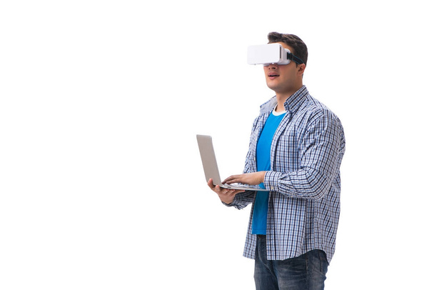 Young man wearing virtual reality VR glasses - Photo, image