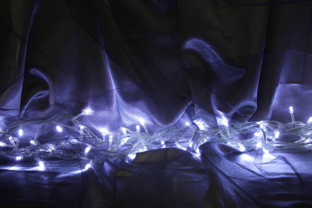 Abstract chiffon texture background with silve, purple lights. - Фото, зображення