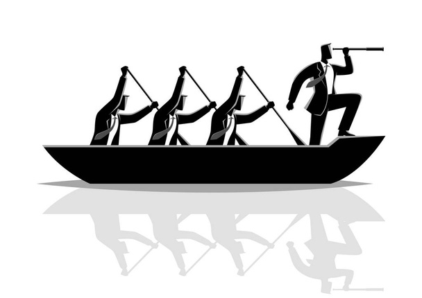 Geschäftsmann Silhouette Teamwork Ruderboot - Vektor, Bild
