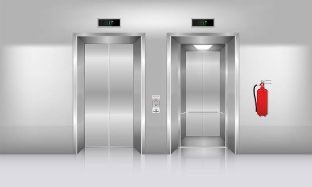 現実的なエレベーターでインテリアの概念、オフィス建築、ベクトル。 - ベクター画像