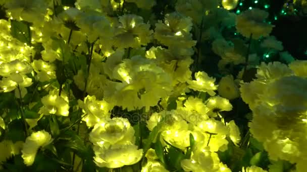 Blumenschild beleuchtet durch Glühbirnen in der Nacht schmücken in Weihnachten und Neujahr Festival. - Filmmaterial, Video