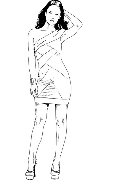 snella ragazza sportiva disegnata a mano con inchiostro su uno sfondo bianco
 - Vettoriali, immagini